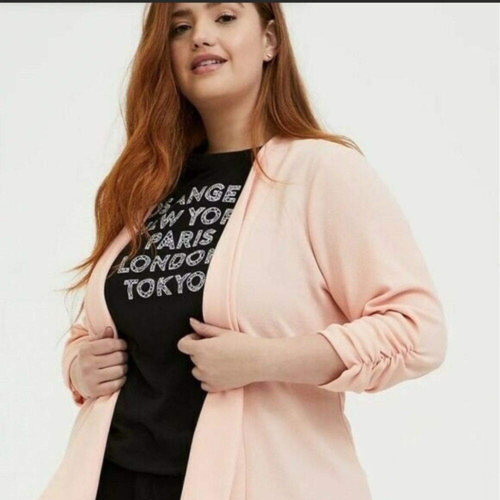 Peach Ruched Crepe Blazer